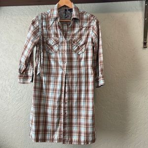 Western, plaid, snap front, shirt dress, with matching belt. Size M.